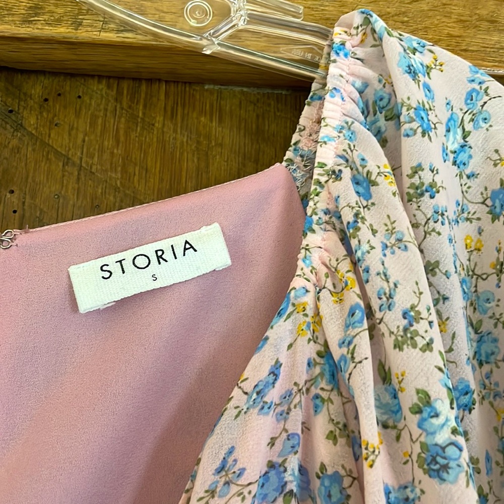 Storia Size Small Pale Pink & Blue Floral Print Dress - Picture 3 of 10